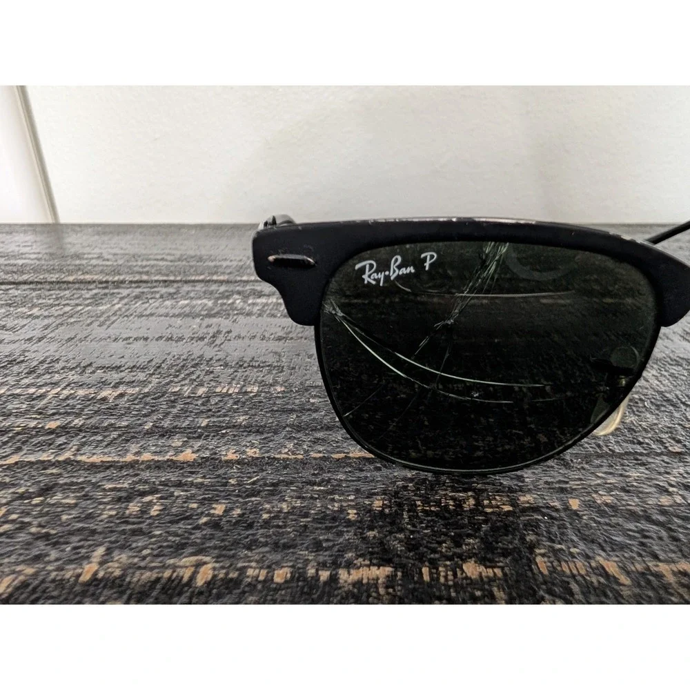 Ray-Ban Clubmaster RB3716 186/58 145 51-21 Metal Italy Sunglasses Black - Rough